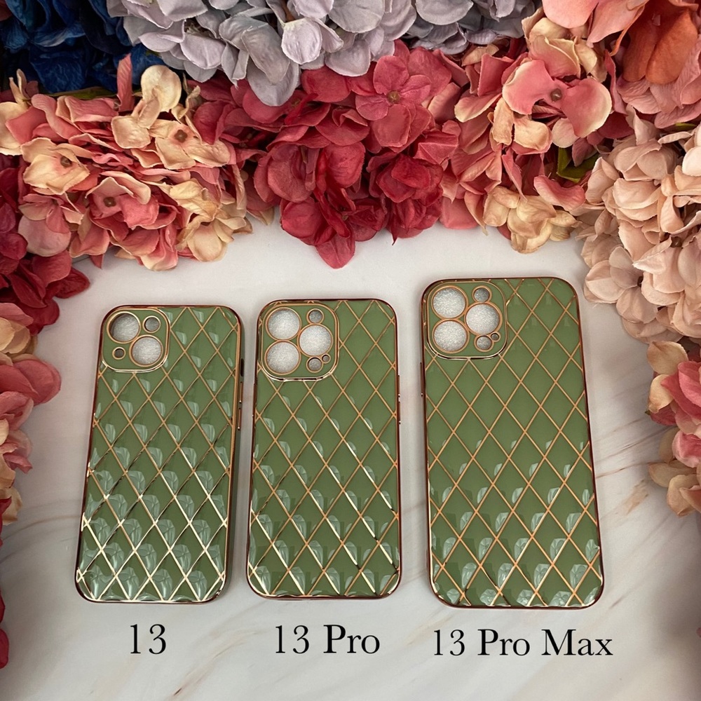 Luxury Sage Green and Gold Electroplated 3D Design iPhone & Samsung Galaxy Case - Picture 15 of 16